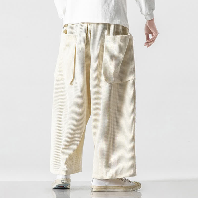Buddha Stones Pantaloni da uomo a gamba larga, stile vintage, minimalisti, con coulisse, tinta unita, per autunno/inverno. - image 38