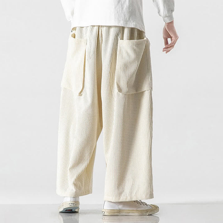 Buddha Stones Pantaloni da uomo a gamba larga, stile vintage, minimalisti, con coulisse, tinta unita, per autunno/inverno. - image 38