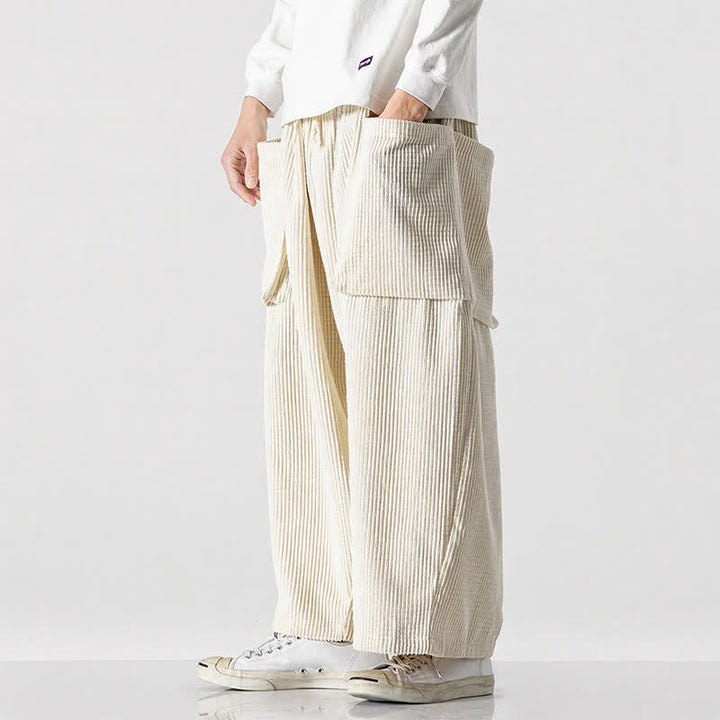 Buddha Stones Pantaloni da uomo a gamba larga, stile vintage, minimalisti, con coulisse, tinta unita, per autunno/inverno. - image 40