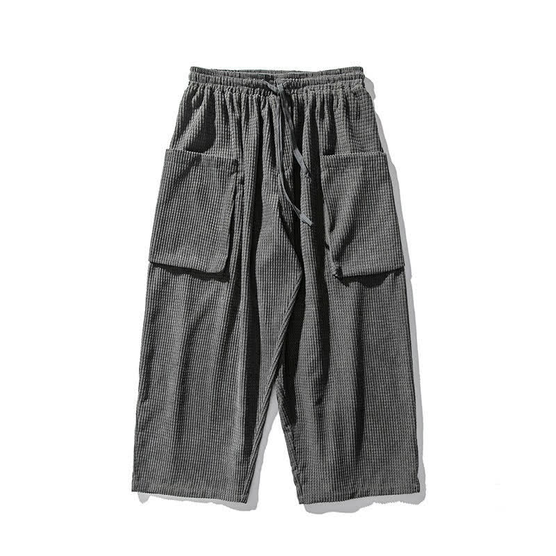 Buddha Stones Pantaloni da uomo a gamba larga, stile vintage, minimalisti, con coulisse, tinta unita, per autunno/inverno. - image 15