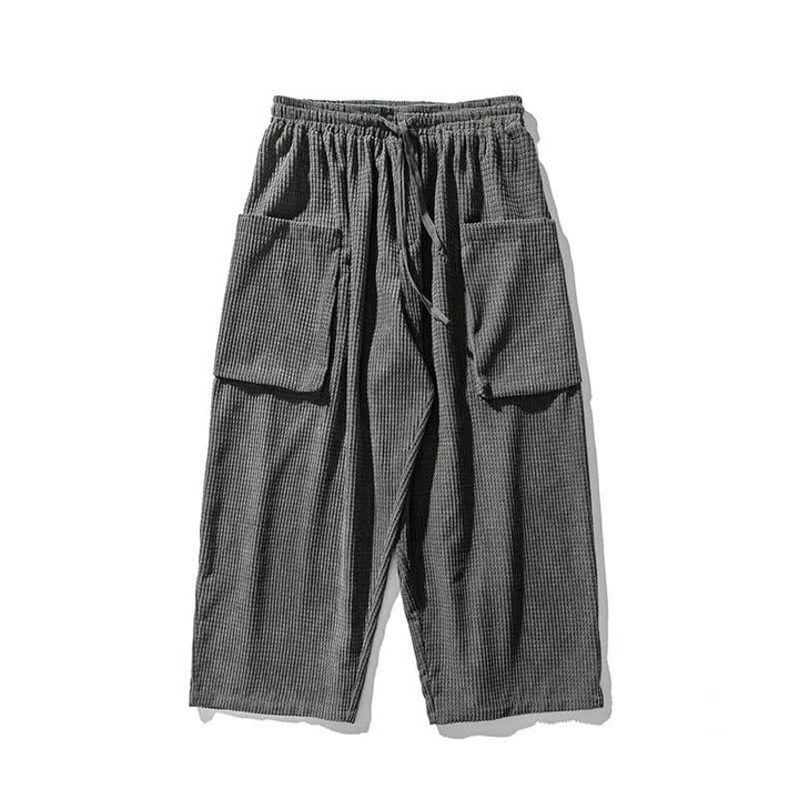 Buddha Stones Pantaloni da uomo a gamba larga, stile vintage, minimalisti, con coulisse, tinta unita, per autunno/inverno. - image 15