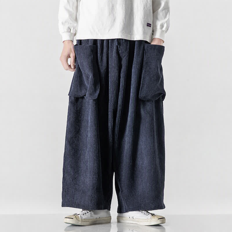 Buddha Stones Pantaloni da uomo a gamba larga, stile vintage, minimalisti, con coulisse, tinta unita, per autunno/inverno. - Marina - US/UK/AU46, EU56 (5XL) - image 23