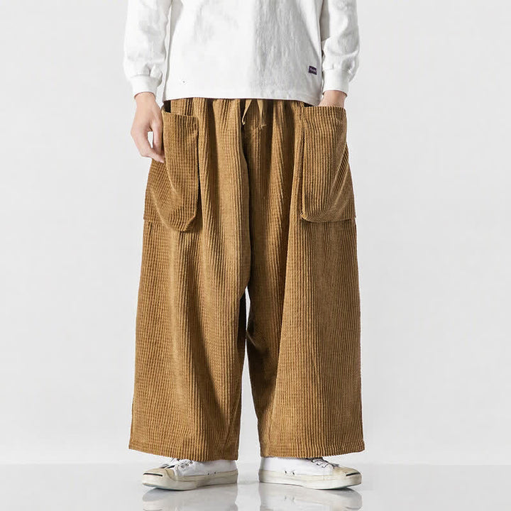 Buddha Stones Pantaloni da uomo a gamba larga, stile vintage, minimalisti, con coulisse, tinta unita, per autunno/inverno. - Perù - US/UK/AU46, EU56 (5XL) - image 16