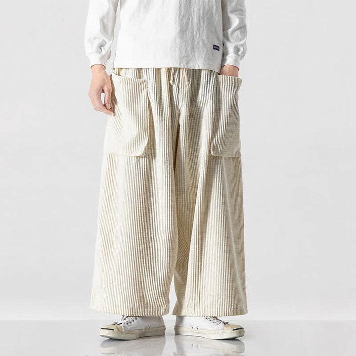 Buddha Stones Pantaloni da uomo a gamba larga, stile vintage, minimalisti, con coulisse, tinta unita, per autunno/inverno. - Bianco - US/UK/AU46, EU56 (5XL) - image 34