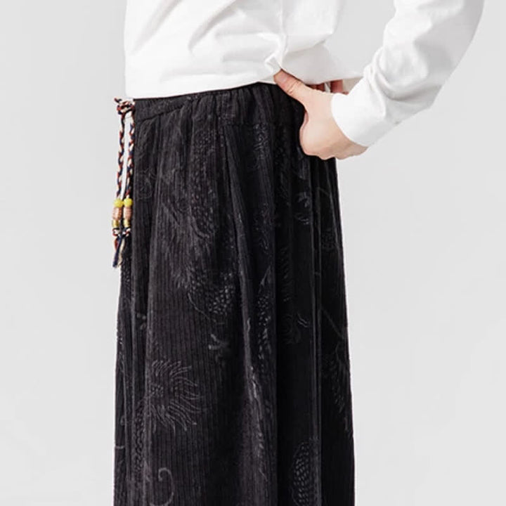 Buddha Stones Pantaloni lunghi da uomo in velluto a coste, stile vintage, casual, con coulisse e motivo drago, per autunno/inverno, modello harem con tasche. - image 20