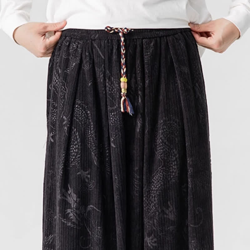 Buddha Stones Pantaloni lunghi da uomo in velluto a coste, stile vintage, casual, con coulisse e motivo drago, per autunno/inverno, modello harem con tasche. - image 19