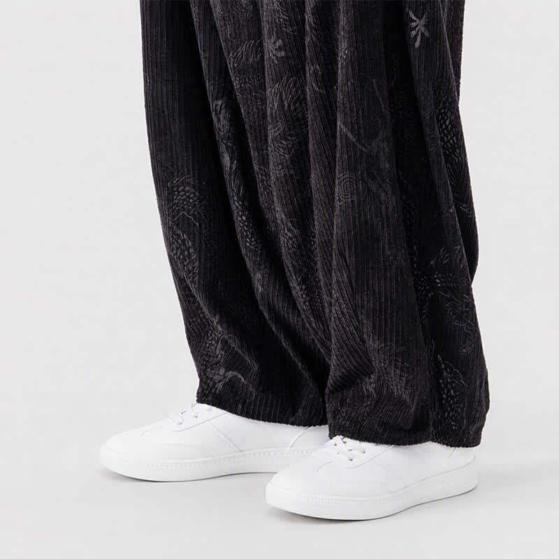 Buddha Stones Pantaloni lunghi da uomo in velluto a coste, stile vintage, casual, con coulisse e motivo drago, per autunno/inverno, modello harem con tasche. - image 22