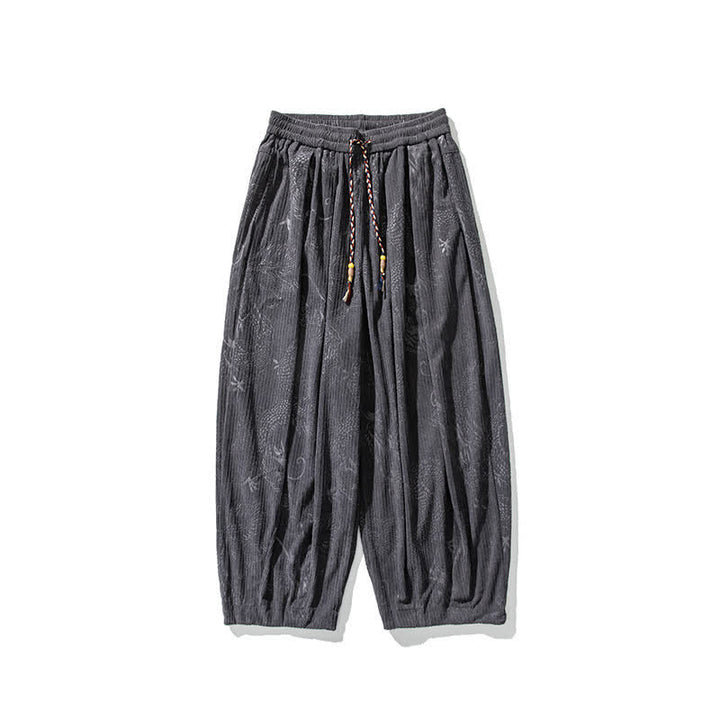 Buddha Stones Pantaloni lunghi da uomo in velluto a coste, stile vintage, casual, con coulisse e motivo drago, per autunno/inverno, modello harem con tasche. - image 31