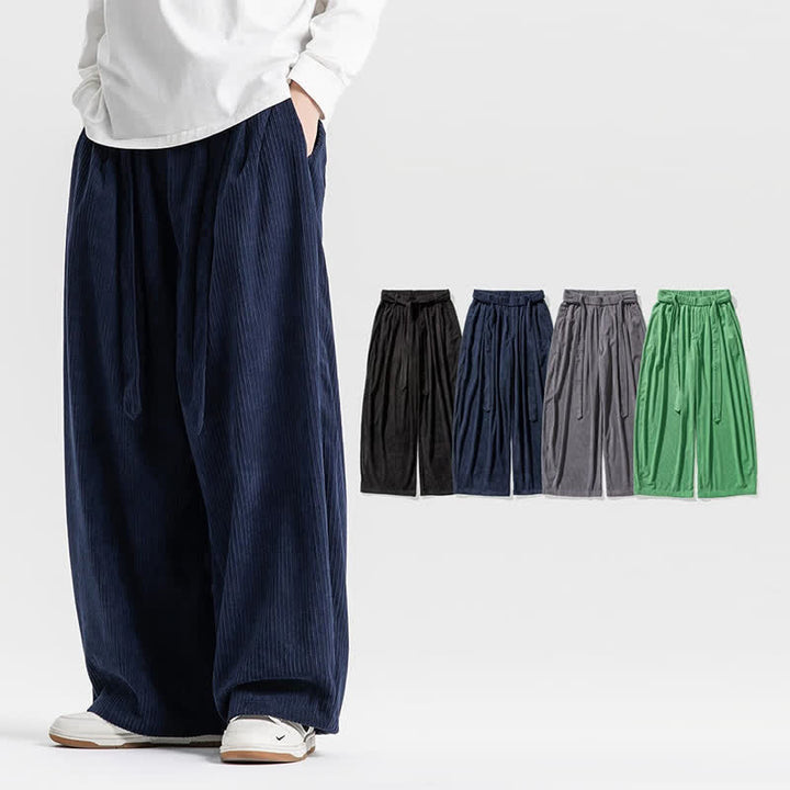 Buddha Stones Pantaloni lunghi da uomo in velluto a coste, tinta unita, stile vintage, con coulisse, per autunno/inverno, a gamba larga e tasche. - image 23