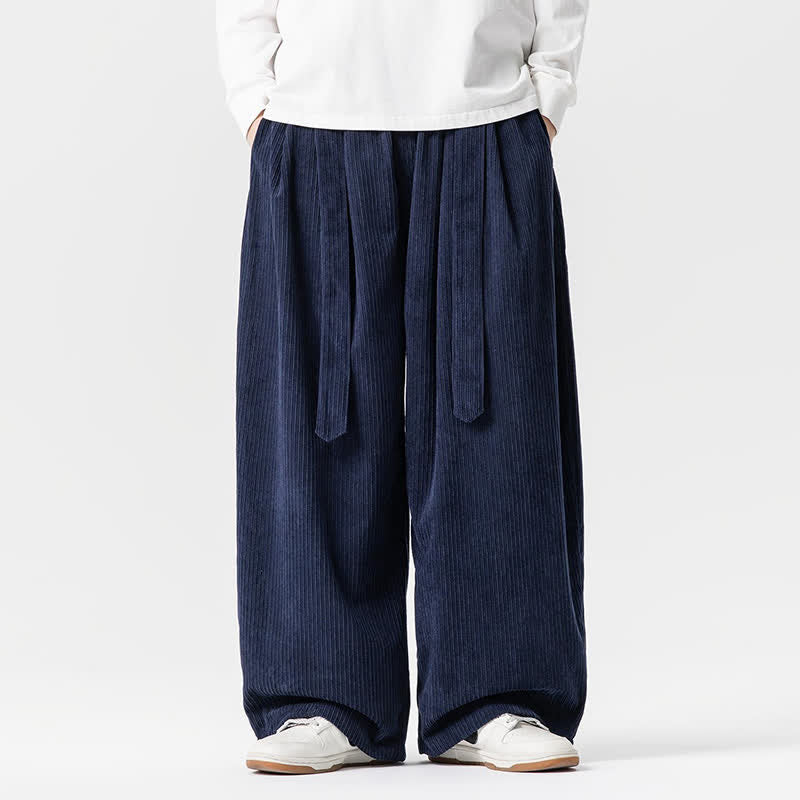 Buddha Stones Pantaloni lunghi da uomo in velluto a coste, tinta unita, stile vintage, con coulisse, per autunno/inverno, a gamba larga e tasche. - Marina - US/UK/AU46, EU56 (5XL) - image 15