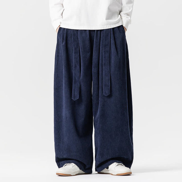 Buddha Stones Pantaloni lunghi da uomo in velluto a coste, tinta unita, stile vintage, con coulisse, per autunno/inverno, a gamba larga e tasche. - Marina - US/UK/AU46, EU56 (5XL) - image 15