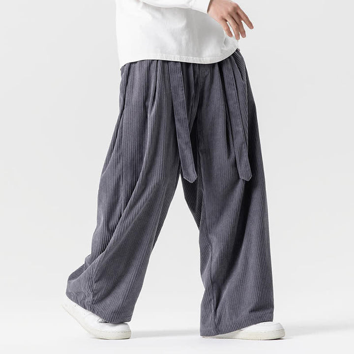 Buddha Stones Pantaloni lunghi da uomo in velluto a coste, tinta unita, stile vintage, con coulisse, per autunno/inverno, a gamba larga e tasche. - image 2