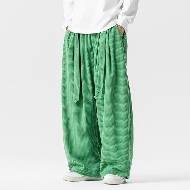 Buddha Stones Pantaloni lunghi da uomo in velluto a coste, tinta unita, stile vintage, con coulisse, per autunno/inverno, a gamba larga e tasche. - image 10