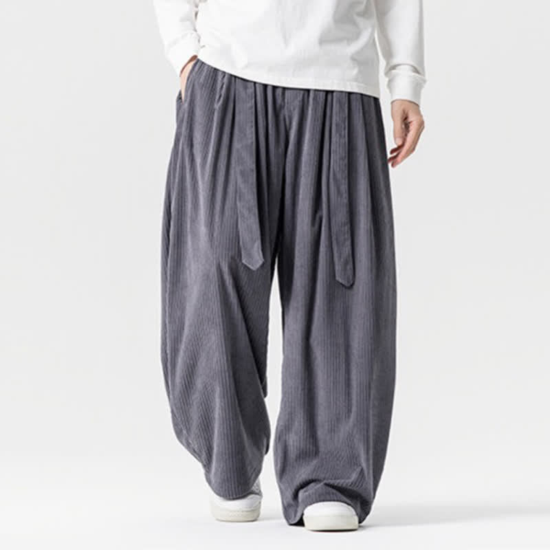 Buddha Stones Pantaloni lunghi da uomo in velluto a coste, tinta unita, stile vintage, con coulisse, per autunno/inverno, a gamba larga e tasche. - image 6