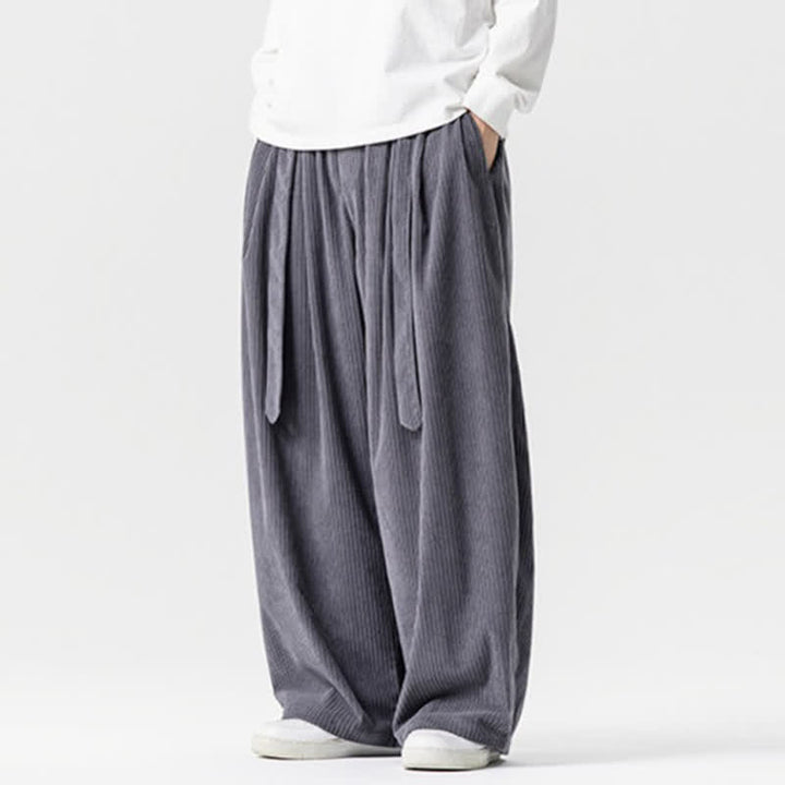 Buddha Stones Pantaloni lunghi da uomo in velluto a coste, tinta unita, stile vintage, con coulisse, per autunno/inverno, a gamba larga e tasche. - image 1
