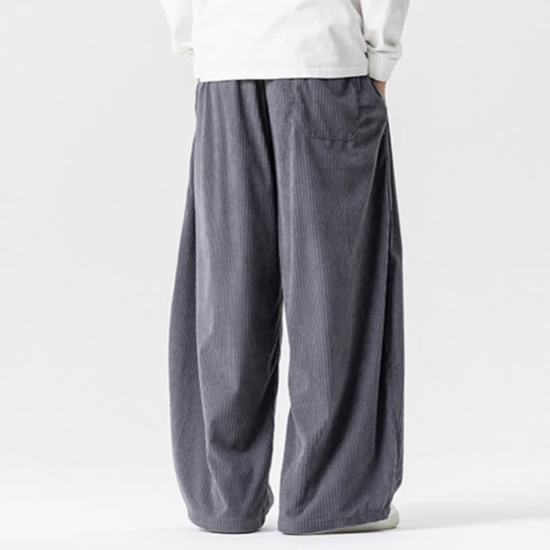 Buddha Stones Pantaloni lunghi da uomo in velluto a coste, tinta unita, stile vintage, con coulisse, per autunno/inverno, a gamba larga e tasche. - image 4