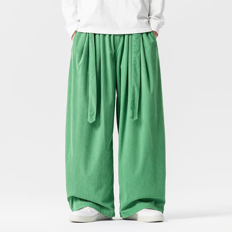 Buddha Stones Pantaloni lunghi da uomo in velluto a coste, tinta unita, stile vintage, con coulisse, per autunno/inverno, a gamba larga e tasche. - Verde mare medio - US/UK/AU46, EU56 (5XL) - image 8