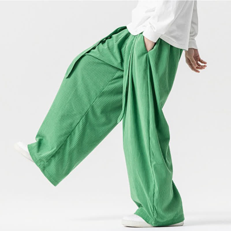 Buddha Stones Pantaloni lunghi da uomo in velluto a coste, tinta unita, stile vintage, con coulisse, per autunno/inverno, a gamba larga e tasche. - image 14