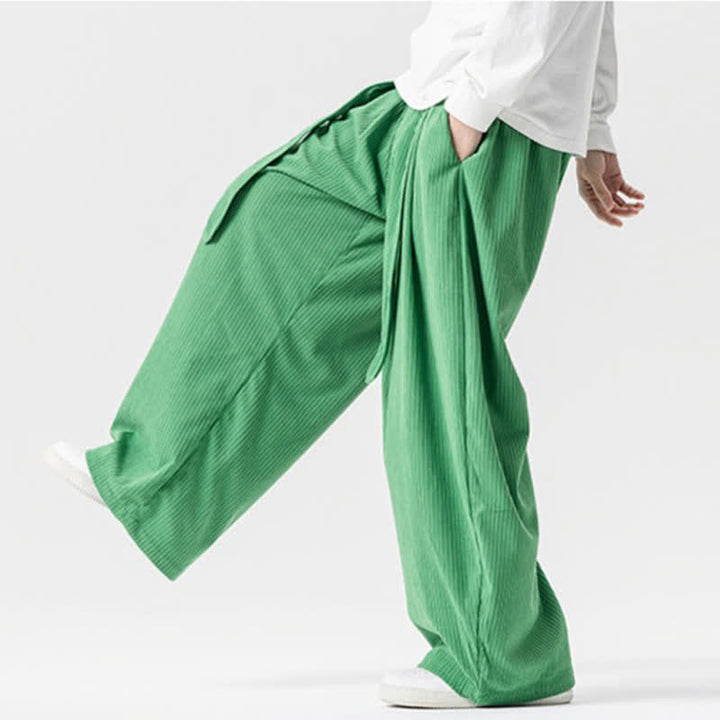 Buddha Stones Pantaloni lunghi da uomo in velluto a coste, tinta unita, stile vintage, con coulisse, per autunno/inverno, a gamba larga e tasche. - image 14