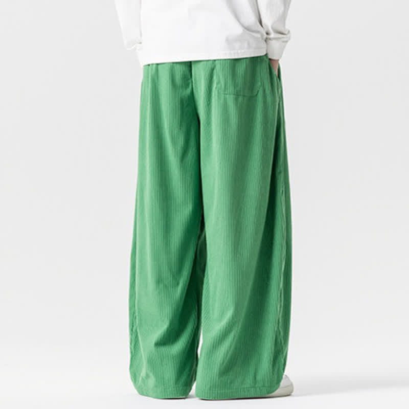 Buddha Stones Pantaloni lunghi da uomo in velluto a coste, tinta unita, stile vintage, con coulisse, per autunno/inverno, a gamba larga e tasche. - image 12