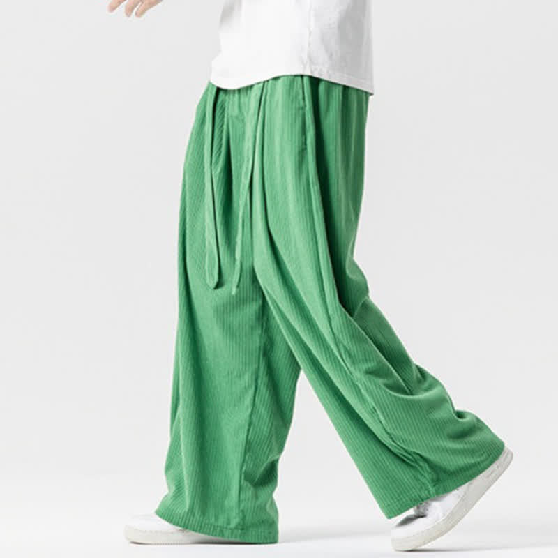 Buddha Stones Pantaloni lunghi da uomo in velluto a coste, tinta unita, stile vintage, con coulisse, per autunno/inverno, a gamba larga e tasche. - image 11