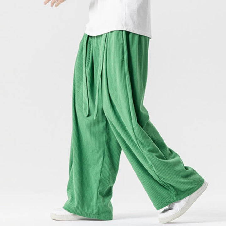 Buddha Stones Pantaloni lunghi da uomo in velluto a coste, tinta unita, stile vintage, con coulisse, per autunno/inverno, a gamba larga e tasche. - image 11