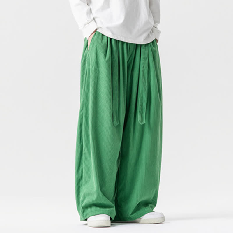 Buddha Stones Pantaloni lunghi da uomo in velluto a coste, tinta unita, stile vintage, con coulisse, per autunno/inverno, a gamba larga e tasche. - image 9