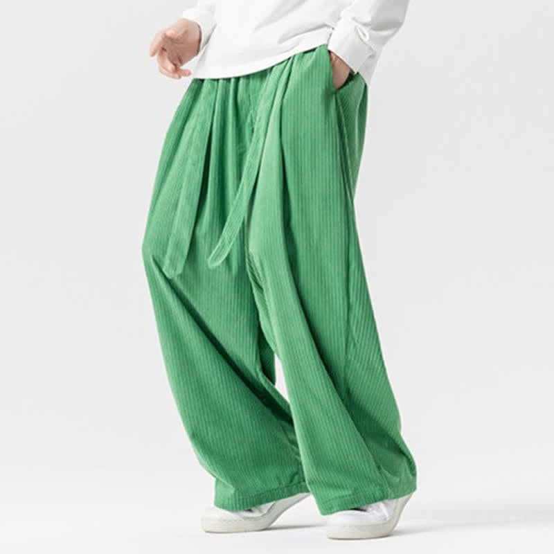 Buddha Stones Pantaloni lunghi da uomo in velluto a coste, tinta unita, stile vintage, con coulisse, per autunno/inverno, a gamba larga e tasche. - image 13