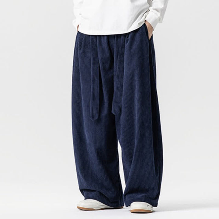 Buddha Stones Pantaloni lunghi da uomo in velluto a coste, tinta unita, stile vintage, con coulisse, per autunno/inverno, a gamba larga e tasche. - image 17