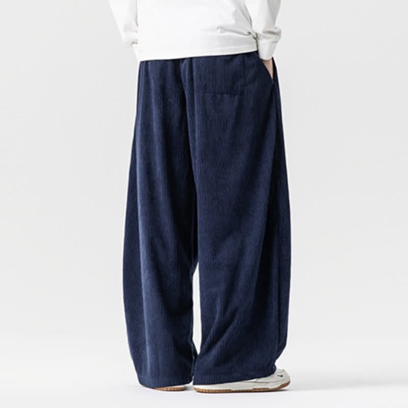 Buddha Stones Pantaloni lunghi da uomo in velluto a coste, tinta unita, stile vintage, con coulisse, per autunno/inverno, a gamba larga e tasche. - image 19
