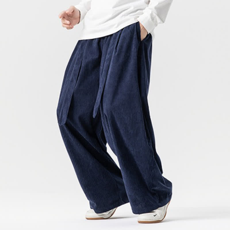 Buddha Stones Pantaloni lunghi da uomo in velluto a coste, tinta unita, stile vintage, con coulisse, per autunno/inverno, a gamba larga e tasche. - image 20