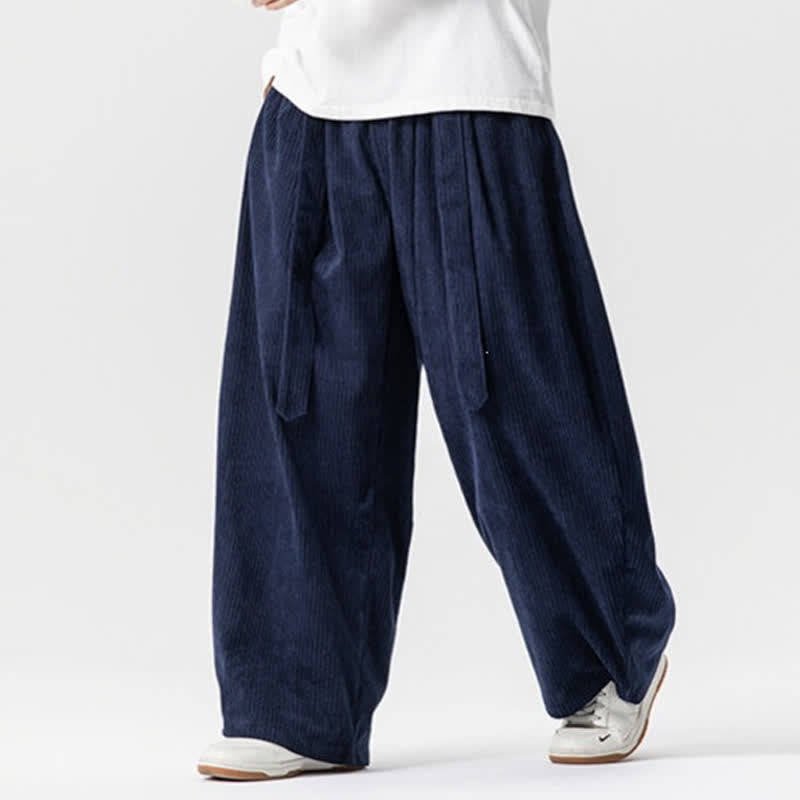 Buddha Stones Pantaloni lunghi da uomo in velluto a coste, tinta unita, stile vintage, con coulisse, per autunno/inverno, a gamba larga e tasche. - image 18