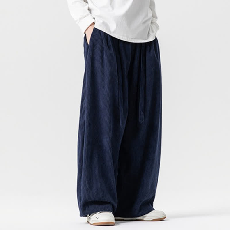 Buddha Stones Pantaloni lunghi da uomo in velluto a coste, tinta unita, stile vintage, con coulisse, per autunno/inverno, a gamba larga e tasche. - image 16