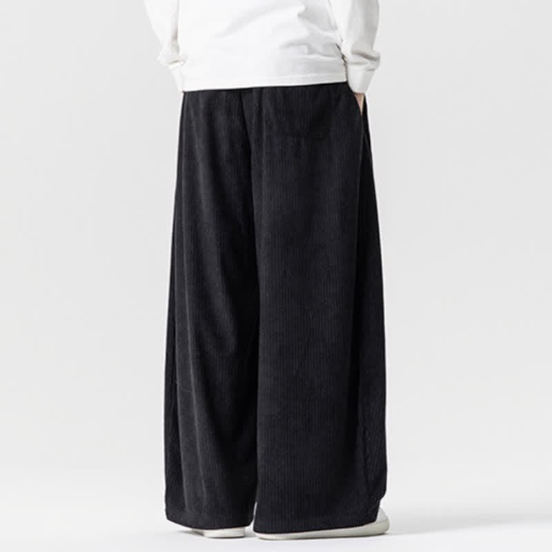 Buddha Stones Pantaloni lunghi da uomo in velluto a coste, tinta unita, stile vintage, con coulisse, per autunno/inverno, a gamba larga e tasche. - image 27