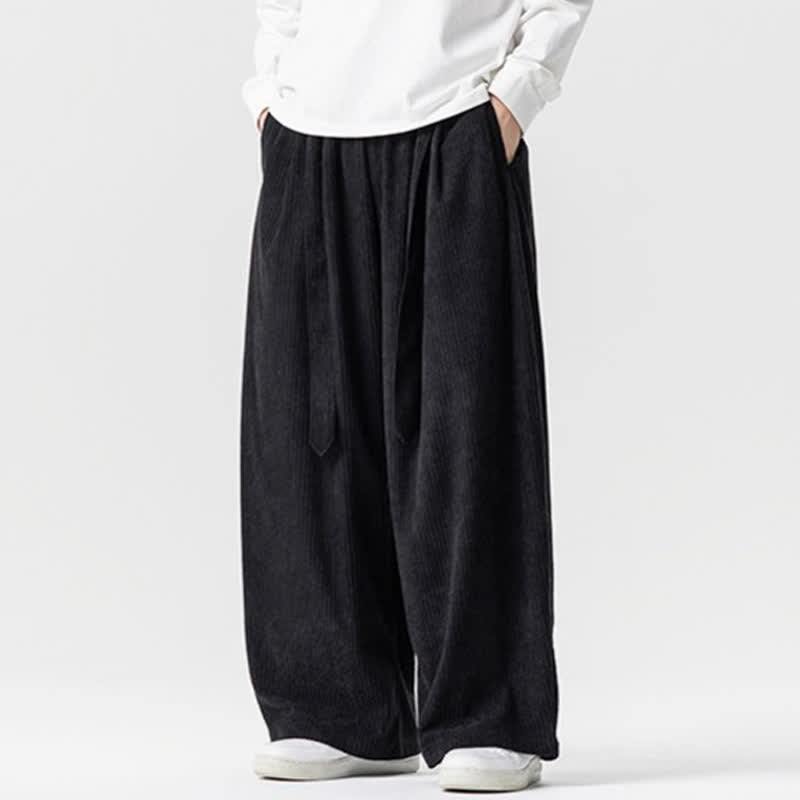 Buddha Stones Pantaloni lunghi da uomo in velluto a coste, tinta unita, stile vintage, con coulisse, per autunno/inverno, a gamba larga e tasche. - image 25