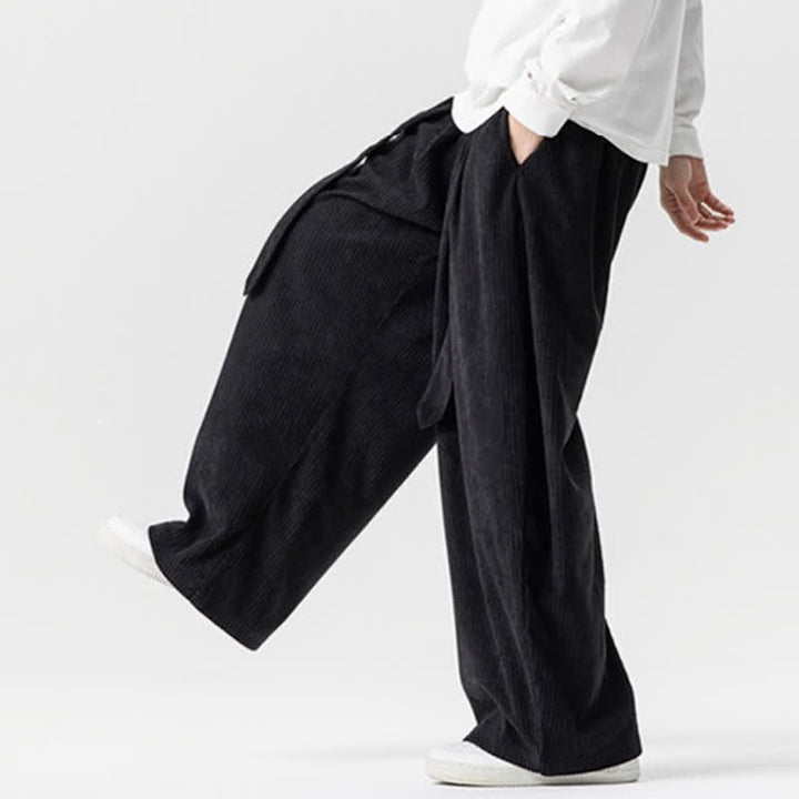 Buddha Stones Pantaloni lunghi da uomo in velluto a coste, tinta unita, stile vintage, con coulisse, per autunno/inverno, a gamba larga e tasche. - image 29