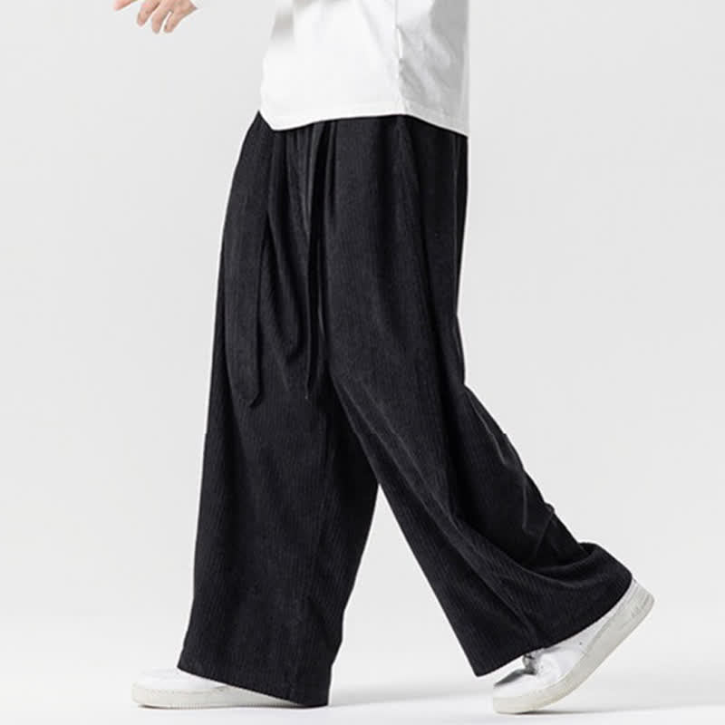 Buddha Stones Pantaloni lunghi da uomo in velluto a coste, tinta unita, stile vintage, con coulisse, per autunno/inverno, a gamba larga e tasche. - image 26