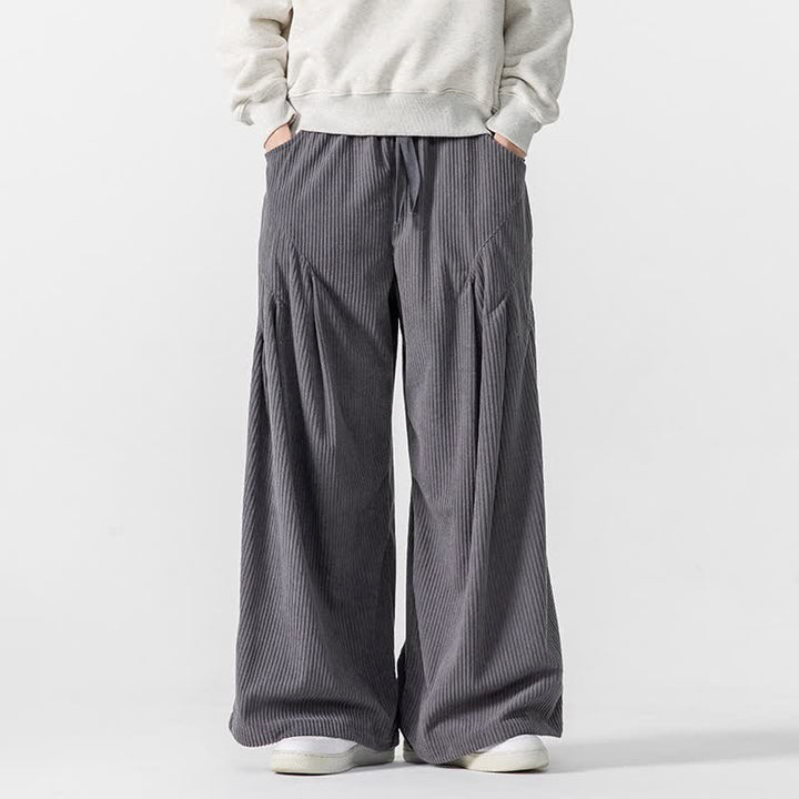 Buddha Stones Pantaloni lunghi da uomo in velluto a coste, tinta unita, casual, autunno/inverno, con coulisse, gamba larga e tasche. - image 5