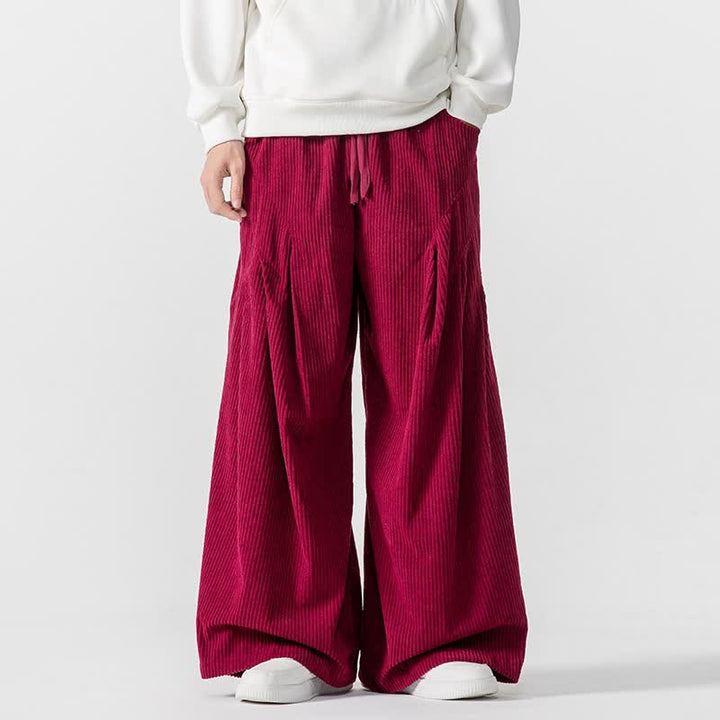 Buddha Stones Pantaloni lunghi da uomo in velluto a coste, tinta unita, casual, autunno/inverno, con coulisse, gamba larga e tasche. - Cremisi - US/UK/AU46, EU56 (5XL) - image 16