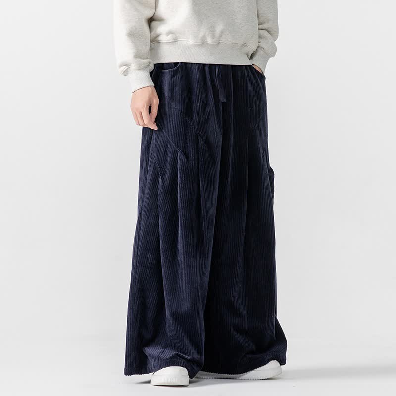 Buddha Stones Pantaloni lunghi da uomo in velluto a coste, tinta unita, casual, autunno/inverno, con coulisse, gamba larga e tasche. - image 24