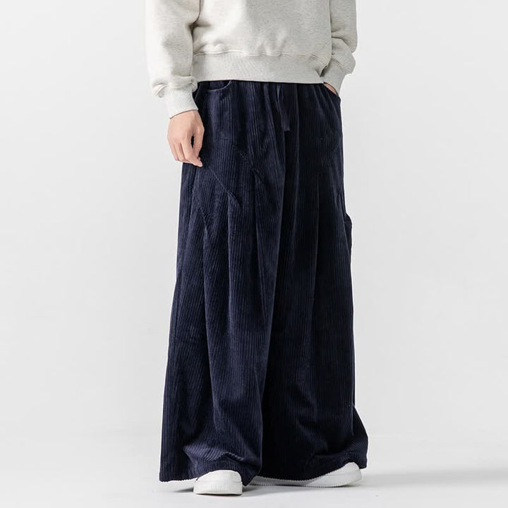 Buddha Stones Pantaloni lunghi da uomo in velluto a coste, tinta unita, casual, autunno/inverno, con coulisse, gamba larga e tasche. - image 24