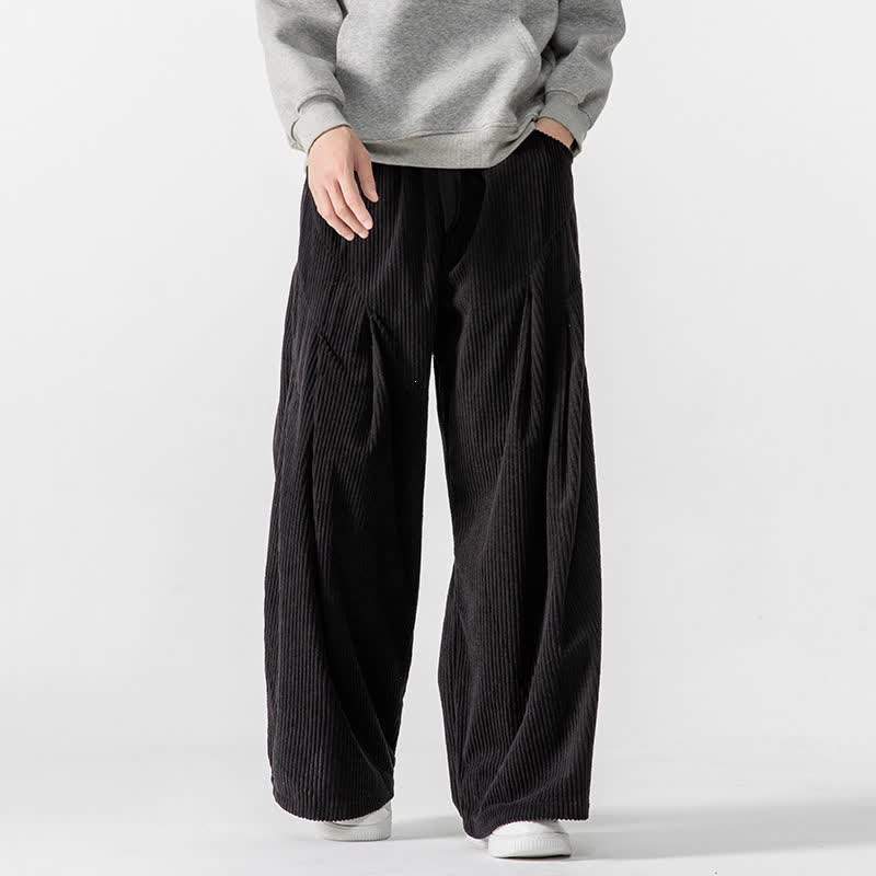 Buddha Stones Pantaloni lunghi da uomo in velluto a coste, tinta unita, casual, autunno/inverno, con coulisse, gamba larga e tasche. - image 34