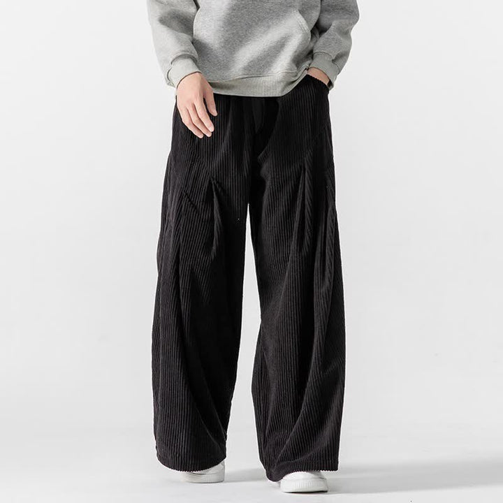 Buddha Stones Pantaloni lunghi da uomo in velluto a coste, tinta unita, casual, autunno/inverno, con coulisse, gamba larga e tasche. - image 34