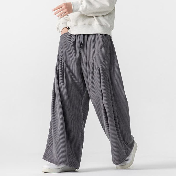 Buddha Stones Pantaloni lunghi da uomo in velluto a coste, tinta unita, casual, autunno/inverno, con coulisse, gamba larga e tasche. - Grigio tenue - US/UK/AU46, EU56 (5XL) - image 0