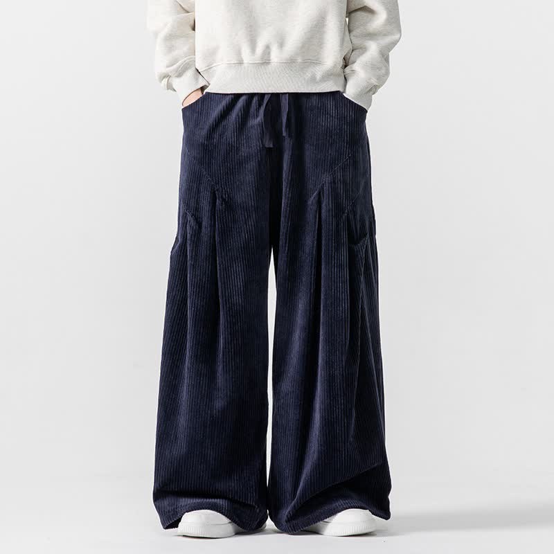 Buddha Stones Pantaloni lunghi da uomo in velluto a coste, tinta unita, casual, autunno/inverno, con coulisse, gamba larga e tasche. - Blu notte - US/UK/AU46, EU56 (5XL) - image 23