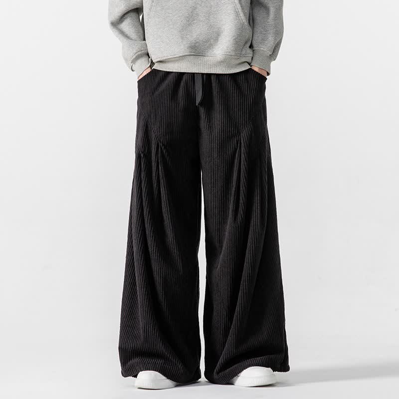 Buddha Stones Pantaloni lunghi da uomo in velluto a coste, tinta unita, casual, autunno/inverno, con coulisse, gamba larga e tasche. - Nero - US/UK/AU46, EU56 (5XL) - image 31