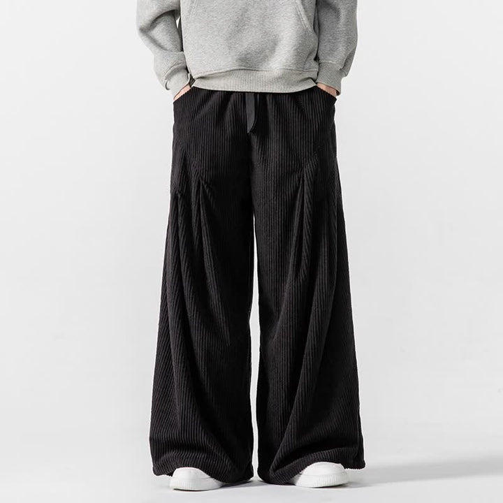 Buddha Stones Pantaloni lunghi da uomo in velluto a coste, tinta unita, casual, autunno/inverno, con coulisse, gamba larga e tasche. - Nero - US/UK/AU46, EU56 (5XL) - image 31