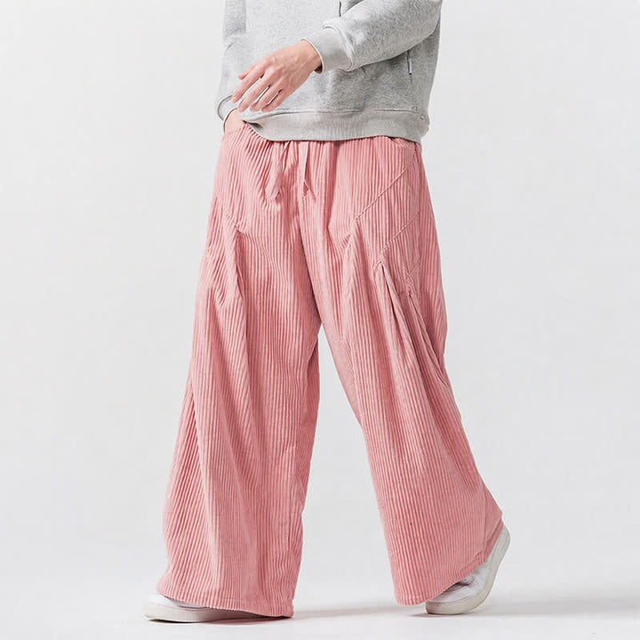 Buddha Stones Pantaloni lunghi da uomo in velluto a coste, tinta unita, casual, autunno/inverno, con coulisse, gamba larga e tasche. - image 10