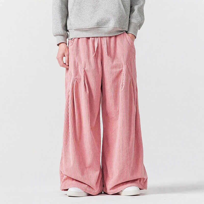 Buddha Stones Pantaloni lunghi da uomo in velluto a coste, tinta unita, casual, autunno/inverno, con coulisse, gamba larga e tasche. - Rosa chiaro - US/UK/AU46, EU56 (5XL) - image 9