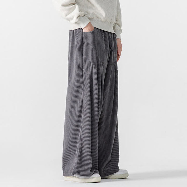 Buddha Stones Pantaloni lunghi da uomo in velluto a coste, tinta unita, casual, autunno/inverno, con coulisse, gamba larga e tasche. - image 2